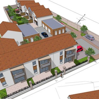 Vue aérienne des maisons individuelles et logements intermédiares