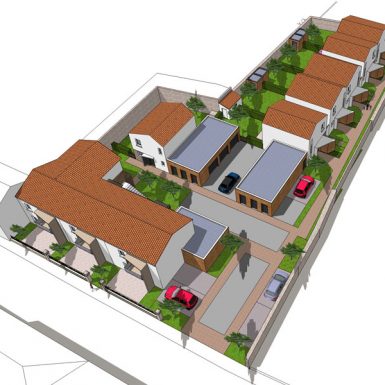 Vue aérienne des maisons individuelles et logements intermédiares