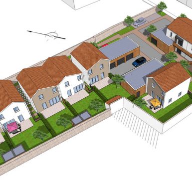 Vue aérienne des maisons individuelles et logements intermédiares