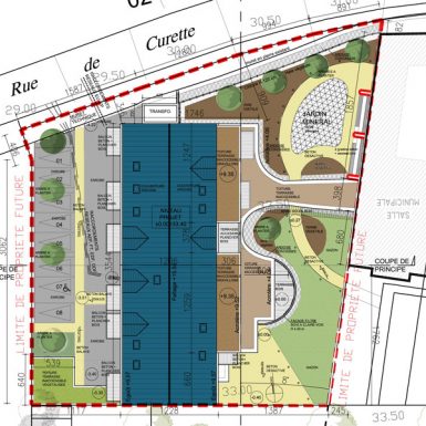 Plan de masse des logements et de la médiathèque