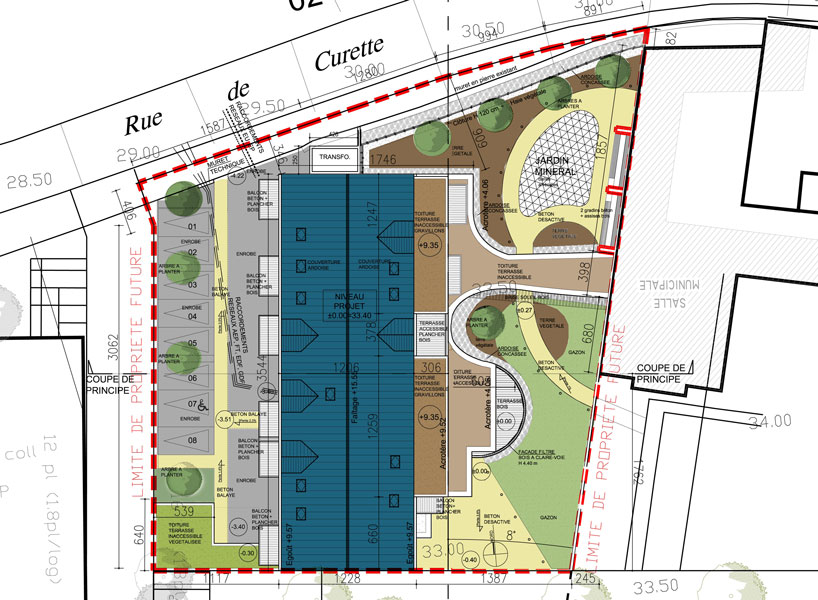 Plan de masse des logements et de la médiathèque